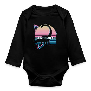 Brontosaurus Dinosaurier Retro - Baby Bio-Langarm-Body - Schwarz - Vorne