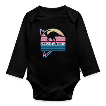 Parasaurolophus Dinosaur Retro - Organic Longsleeve Baby Bodysuit - black - Front