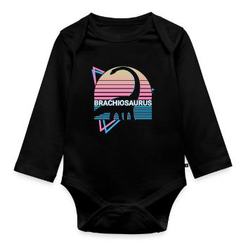 Brachiosaurus Dinosaur Retro - Organic Longsleeve Baby Bodysuit - black - Front