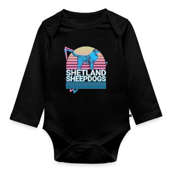 Shetland Sheepdogs Retro - Baby Bio-Langarm-Body - Schwarz - Vorne