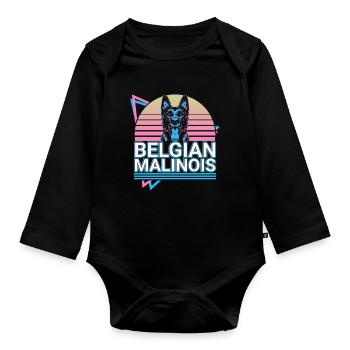 Malinois Rétro belge - Body Bébé bio manches longues - noir - Devant