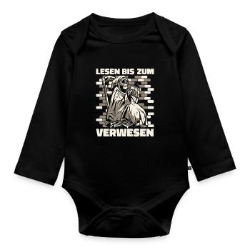 Bookworm Bookworm Book Reading - Organic Longsleeve Baby Bodysuit - black - Front