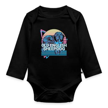 Old English Sheepdog Retro - Organic Longsleeve Baby Bodysuit - black - Front