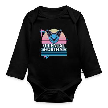 Orientalisch Kurzhaar Katze Retro - Baby Bio-Langarm-Body - Schwarz - Vorne