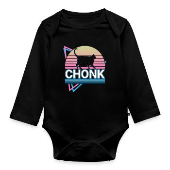 Chonk Cat Retro - Organic Longsleeve Baby Bodysuit - black - Front