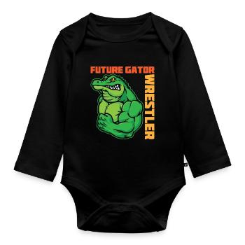Crocodile Alligator Wrestling Reptile Cadeau - Body Bébé bio manches longues - noir - Devant