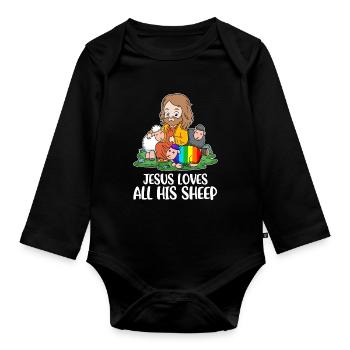 Jesus Loves All His Sheep Schaf Geschenk - Baby Bio-Langarm-Body - Schwarz - Vorne