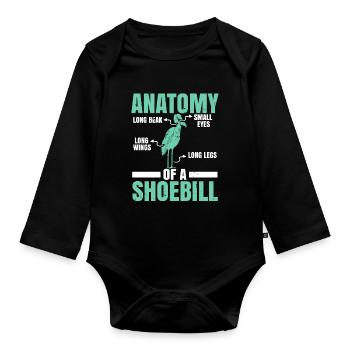 Anatomie eines Schuhschnabel-Storchs Walfischkopf- - Baby Bio-Langarm-Body - Schwarz - Vorne