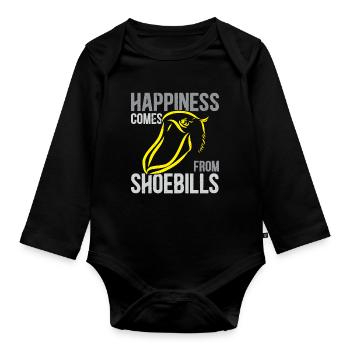 Das Glück kommt von Schuhschnäbeln Storch Walfisch - Baby Bio-Langarm-Body - Schwarz - Vorne