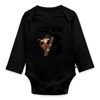 3.Geburtstag Affe 3 Jahre alt Geschenk - Baby Bio-Langarm-Body - Schwarz - Vorne
