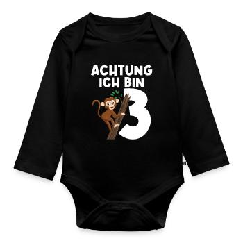 3.Geburtstag Affe Geburtstagsfeier Geschenk - Baby Bio-Langarm-Body - Schwarz - Vorne