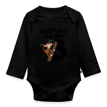 3.Geburtstag Affe 3 Jahre alt Geschenk - Baby Bio-Langarm-Body - Schwarz - Vorne