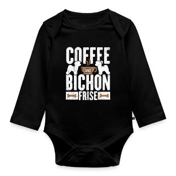 Coffee and Bichon Frise Dog Lovers Puppy Paw - Organic Longsleeve Baby Bodysuit - black - Front