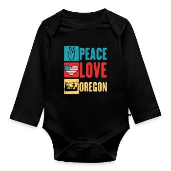 Frieden Liebe Oregon USA Staat Amerika Oregonian - Baby Bio-Langarm-Body - Schwarz - Vorne