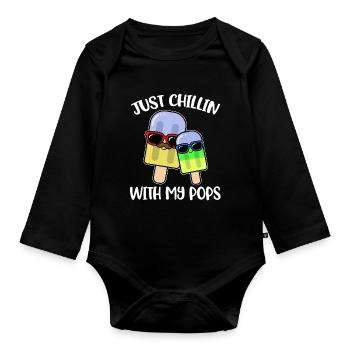 Just Chillin With My Pops Eis Geschenk - Baby Bio-Langarm-Body - Schwarz - Vorne