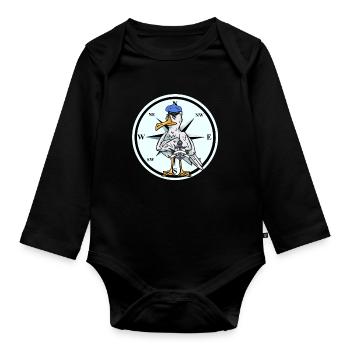 Moin Mer du Nord Mer Seagull Compass Sailor Sailor Sailor Sailor - Body Bébé bio manches longues - noir - Devant