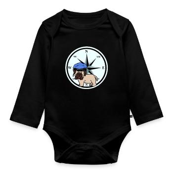 Moin North Sea Baltic Sea Pug Compass Sailor Sailor Sailor - Organic Longsleeve Baby Bodysuit - black - Front