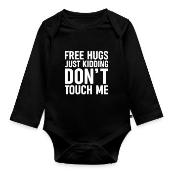 Free Hugs Lustiger Kaktus Spruch - Kakti - Baby Bio-Langarm-Body - Schwarz - Vorne