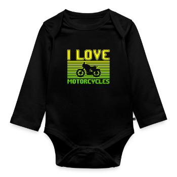 I love motorcycles - Organic Longsleeve Baby Bodysuit - black - Front