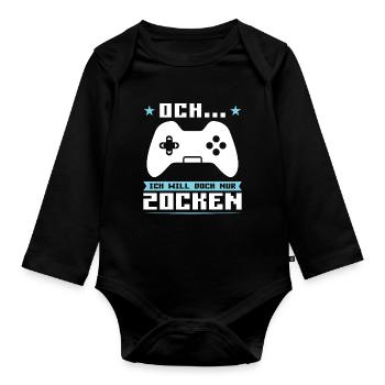 Gaming Zocken Zocker Geschenk - Baby Bio-Langarm-Body - Schwarz - Vorne