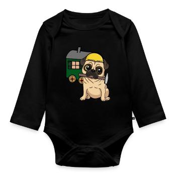 Construction Site Craftsman Dog Pug Construction Truck Job Hammer - Organic Longsleeve Baby Bodysuit - black - Front