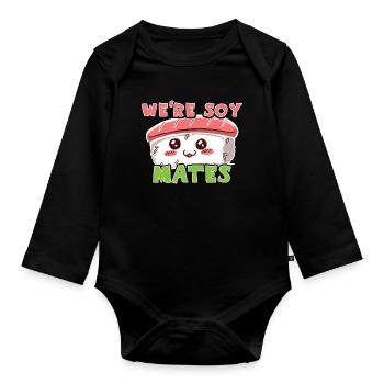Kawaii Japanese Food Salmon Salmon Sushi Roll - Organic Longsleeve Baby Bodysuit - black - Front