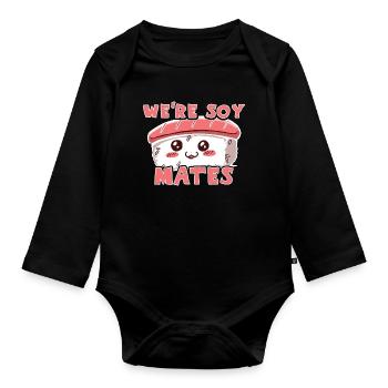 Kawaii Japanese Food Salmon Salmon Sushi Roll - Organic Longsleeve Baby Bodysuit - black - Front