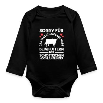 Hochlandrind Zucht Schottland Geschenk - Baby Bio-Langarm-Body - Schwarz - Vorne