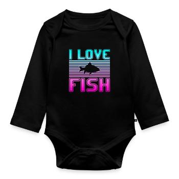 I love fish - Organic Longsleeve Baby Bodysuit - black - Front