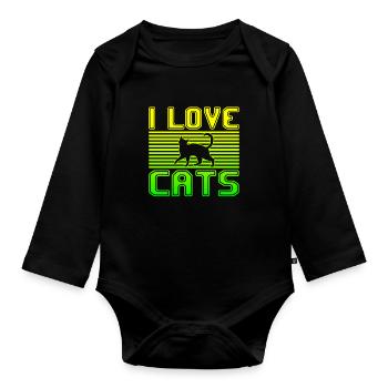 I love cats - Baby Bio-Langarm-Body - Schwarz - Vorne