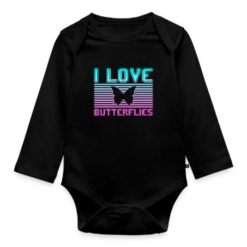 I love butterflies - Baby Bio-Langarm-Body - Schwarz - Vorne