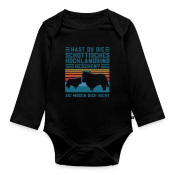 Rind Schottisches Hochlandrind Bauernhof Geschenk - Baby Bio-Langarm-Body - Schwarz - Vorne