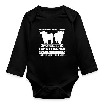 Rind Schottisches Hochlandrind Bauernhof Geschenk - Baby Bio-Langarm-Body - Schwarz - Vorne