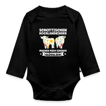 Rind Schottisches Hochlandrind Bauernhof Geschenk - Baby Bio-Langarm-Body - Schwarz - Vorne