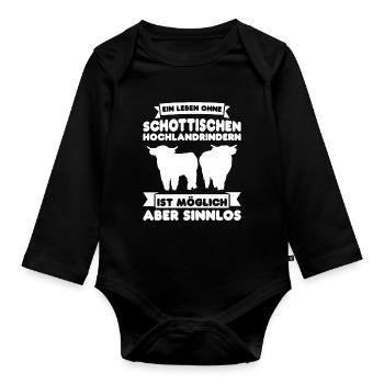 Rind Schottisches Hochlandrind Bauernhof Geschenk - Baby Bio-Langarm-Body - Schwarz - Vorne