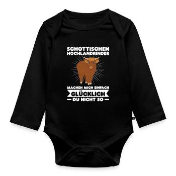 Rind Schottisches Hochlandrind Bauernhof Geschenk - Baby Bio-Langarm-Body - Schwarz - Vorne