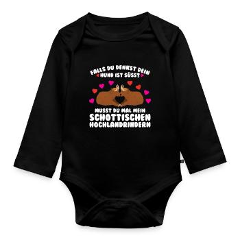 Rind Schottisches Hochlandrind Bauernhof Geschenk - Baby Bio-Langarm-Body - Schwarz - Vorne