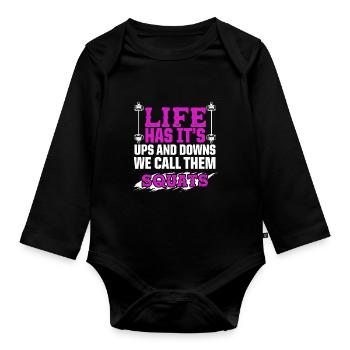 squats fitness - Organic Longsleeve Baby Bodysuit - black - Front