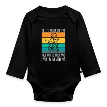 Rollstuhlfahrer Humor Spruch - Baby Bio-Langarm-Body - Schwarz - Vorne