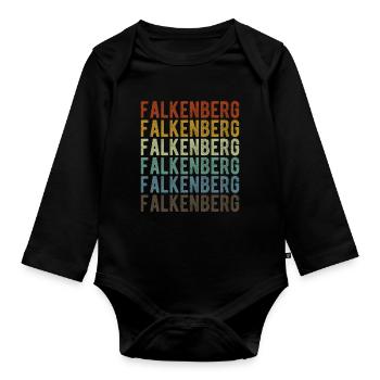 Falkenberg Stadt Retro Vintage - Baby Bio-Langarm-Body - Schwarz - Vorne