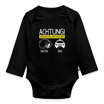 Attention Dachsi and taxi - Organic Longsleeve Baby Bodysuit - black - Front