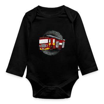 Camion de pompiers Camion de pompiers Cadeau Brigade de pompiers - Body Bébé bio manches longues - noir - Devant