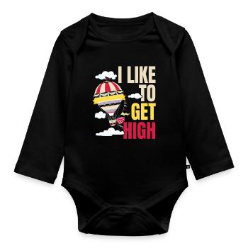 I want to go high hot air balloon lover air - Organic Longsleeve Baby Bodysuit - black - Front