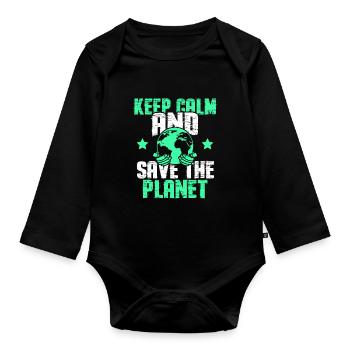 keep calm save the planet - Baby Bio-Langarm-Body - Schwarz - Vorne