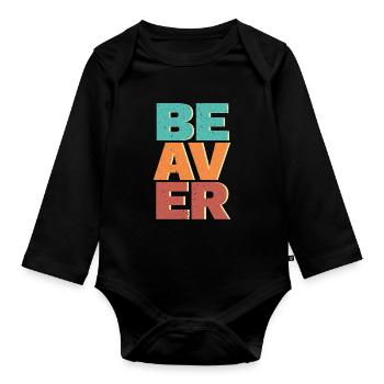 Retro Beaver Wildlife Animal Canada Dam Rodent - Organic Longsleeve Baby Bodysuit - black - Front