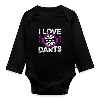 i love darts - Organic Longsleeve Baby Bodysuit - black - Front