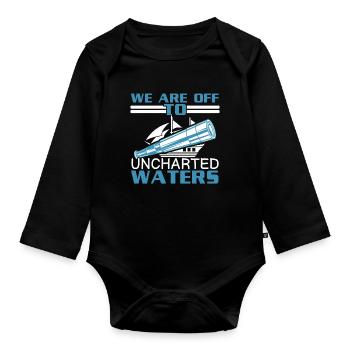 We make our way to unexplored waters - Organic Longsleeve Baby Bodysuit - black - Front