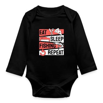 Angler Angeln Eat Sleep Fishing Repeat - Baby Bio-Langarm-Body - Schwarz - Vorne
