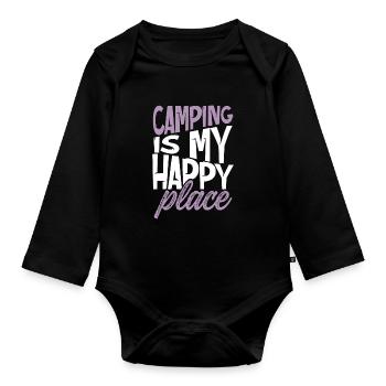 camping happy place - Organic Longsleeve Baby Bodysuit - black - Front