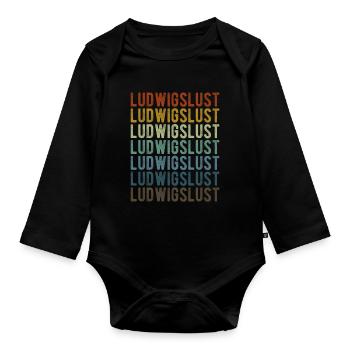 Ludwigslust Stadt Retro Vintage - Baby Bio-Langarm-Body - Schwarz - Vorne